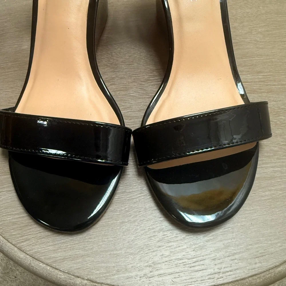 Kelly & Katie 10 Womens Black Classic Patent Wedge Double Ankle Strap Sandal